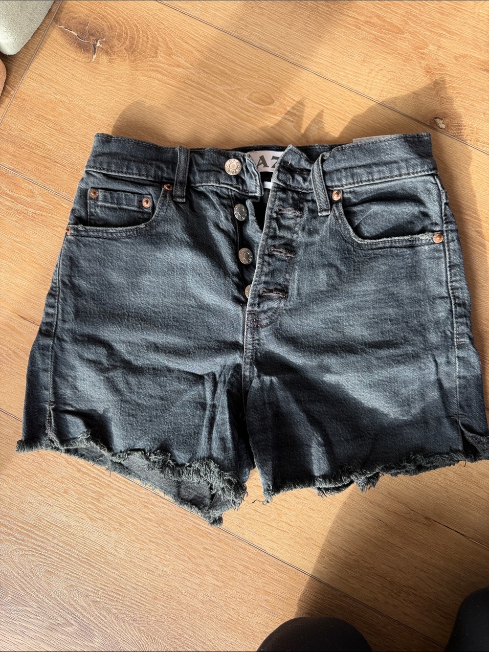 High-Rise Washed Black Denim Shorts